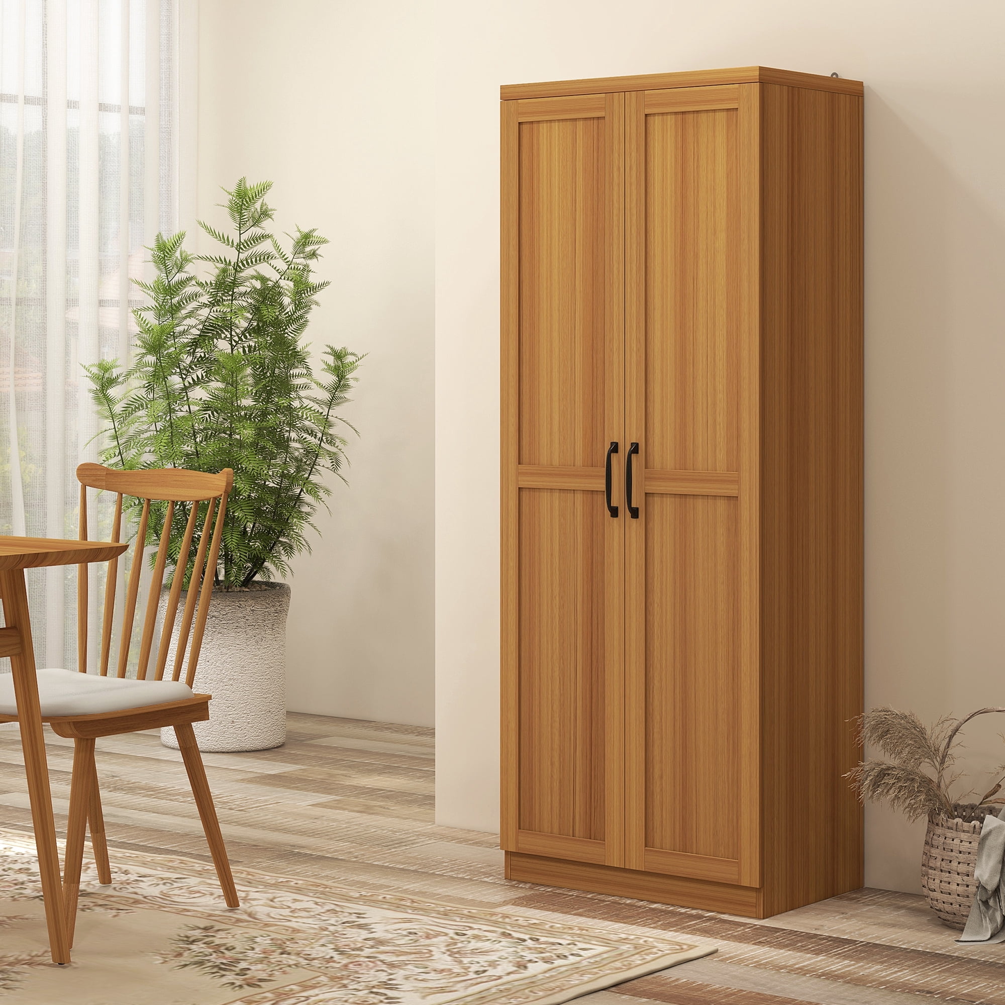 HOMCOM Kitchen Pantry, Freestanding 5-tier Storage Cabinet with 2 Adjustable Shelves for Dining Room, Living Room, Teak Wood Grain