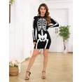 thumbnail image 2 of HDE Women's Skeleton Dress Halloween Costume Long Sleeve Mini Dress Black M, 2 of 6