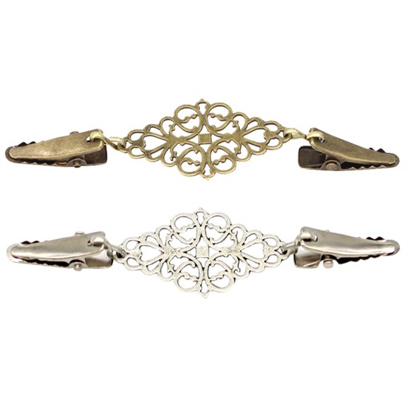 2PC Alloy Duck Clips Sweater Cardigan Collar Clip Dresses Shawl Clips Retro Clothing Apparel Sweater Link Buckle (Ancient Bronze and Ancient Silver)