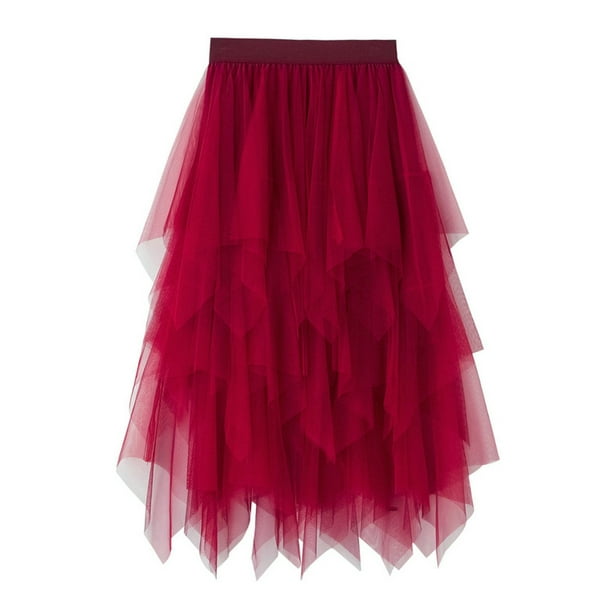 Dewadbow Dewadbow Women Skirt Chiffon Midi Puffy Tulle Skirt High