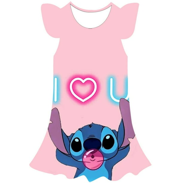 Niñas Disney Stitch dibujos animados con mangas vestido fiesta de Halloween niñas Stitch princesa vestido Disney Stitch ropa 1-10 Years4T Gao Jinjia LED