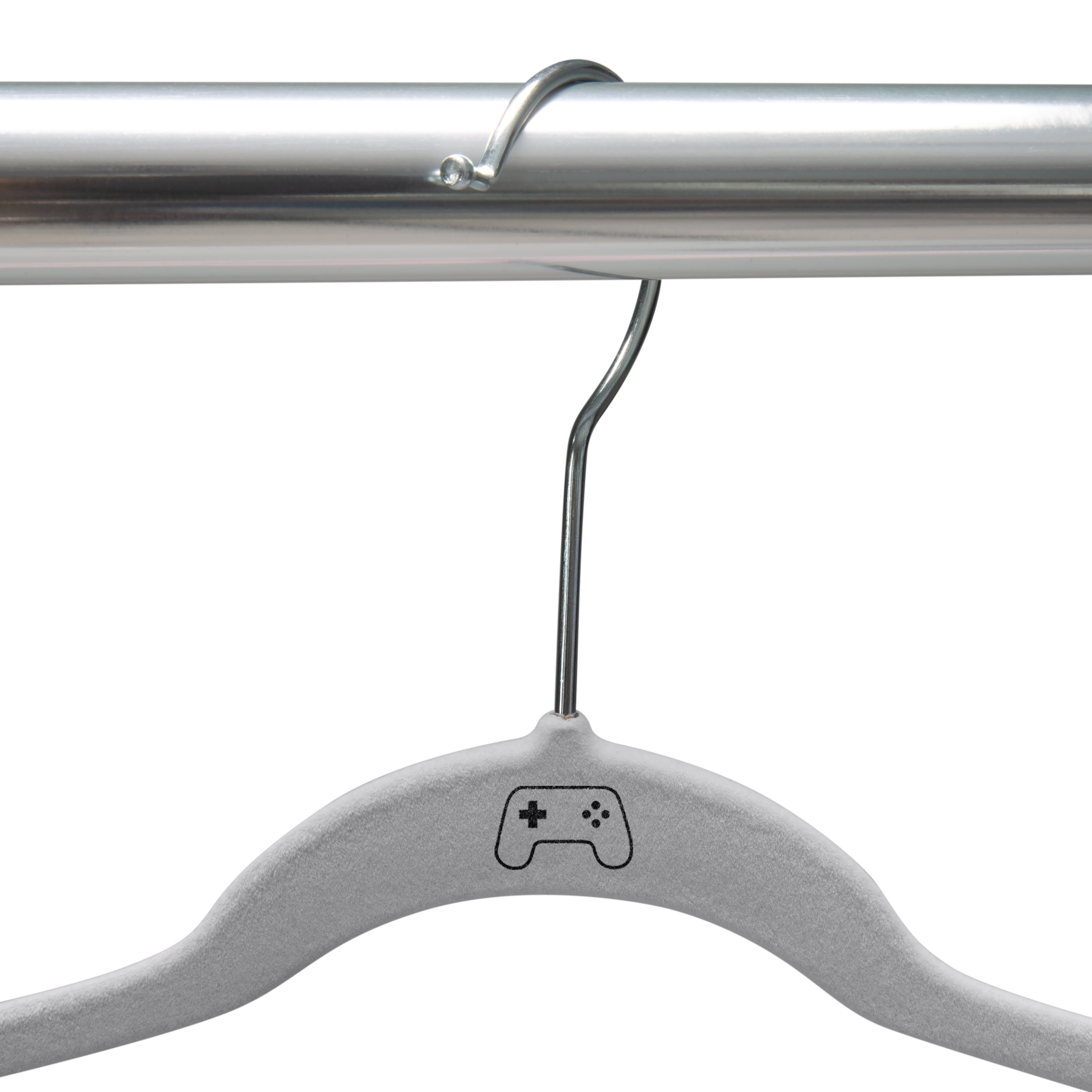 Simplify Kids 200 Pack Velvet Hangers with Gaming Controller Icon in Light Grey