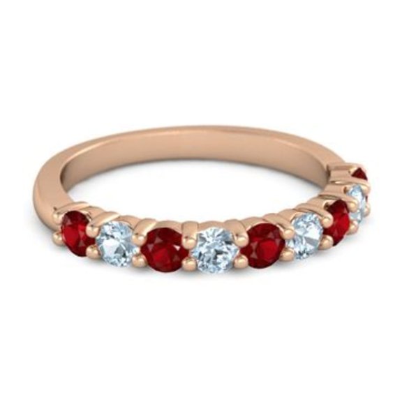 925 Sterling Silver Round 2.5MM Ruby Aquamarine Eternity Rose Plated Women Ring