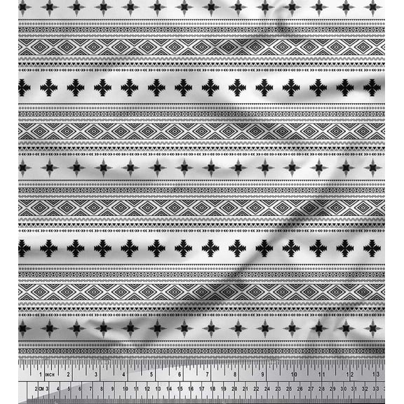 Soimoi Black Cotton Duck Fabric Aztec Geometric Printed Craft Fabric by the Yard 42 Inch Wide