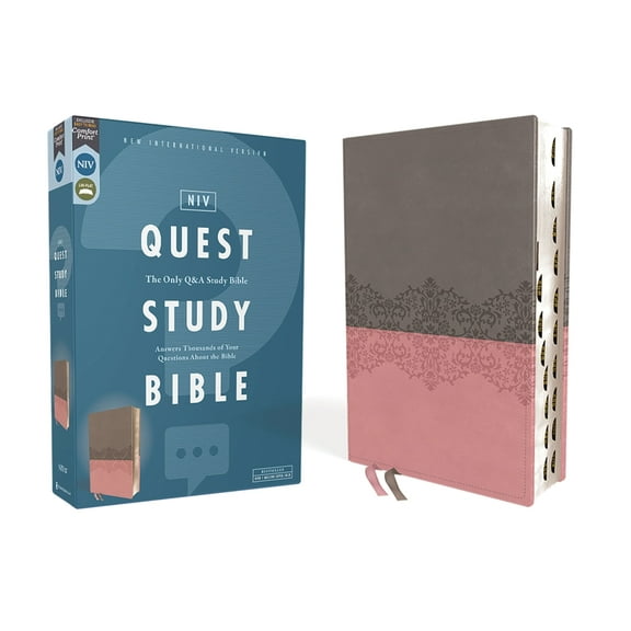 Niv, Quest Study Bible, Leathersoft, Gray/Pink, Thumb Indexed, Comfort Print: The Only Q and A Study Bible, (Hardcover)