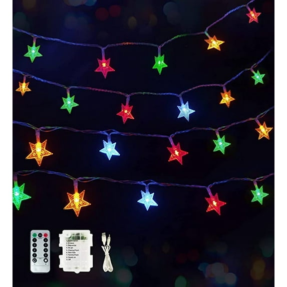 WOWMTN 33Ft Multicolor String Star Light Outdoor LED with Remote Battery Operated