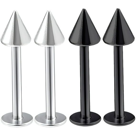 DESIGNICE 4Pcs 16G Labret Stud Lip Ring Cartilage Tragus Snakebite Monroe Triple Forward Helix Conch Medusa Lobe Black Spike Pick Size