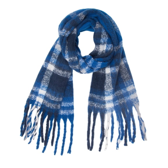 Prolriy Scarf for Women Thermal Scarf Fall Winter Scarf Classic Tassel Plaid Scarf Warm Soft Chunky Large Blanket Wrap Shawl Scarves 1 Pack Warm Scarf Womens Scarf Blue