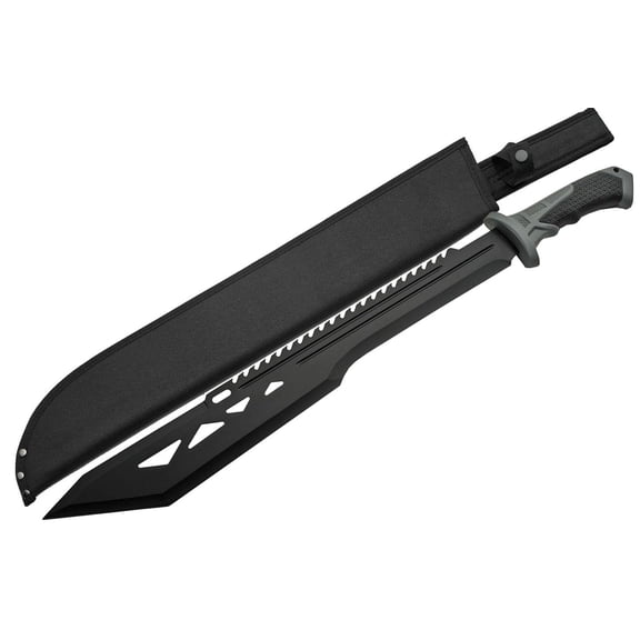 SZCO 5 Inch Black Macho Machete Sawback Spine Stainless Steel Blade Rubber Grip Handle Nylon Sheath Outdoor Survival Cutting Tool
