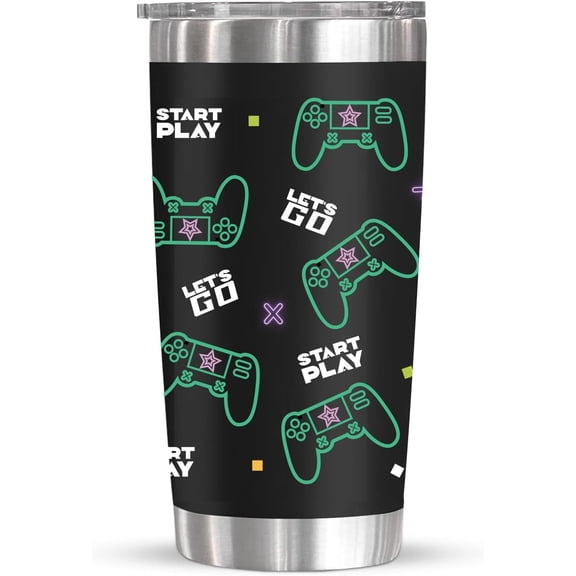Gamer Mug Tumbler Gifts for Teen Boys- Gaming Gamepad Presents for Teens Men Son Dad Boyfriend Husband Father Easter Birthday Christmas Video Game Controller Cup 20oz Tumbler Stainless Steel