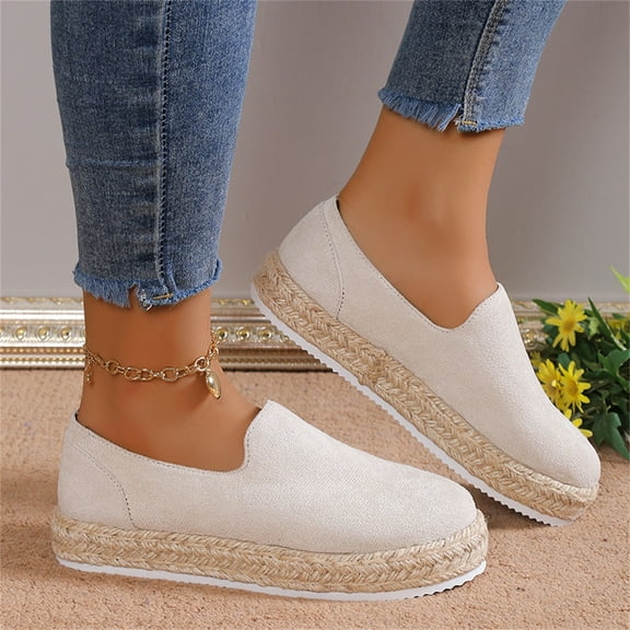 NOKIO Women's Casual Simple Slip-On Platform Shoes Low Fashion Sneakers Wide Toe Box Slip On Shoes for Women | Business Casual Shoes for Women Trendy Fashion Sneakers Lightweight Loafers Shoes