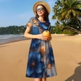 thumbnail image 4 of Easygdp Elegant Blue Gold Blooms para Vestido Transpirable de Mujer, Vestido Suelto de Manga Corta con Pliegues y Bolsillos para el Verano, 4 of 6