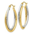 thumbnail image 2 of FB Jewels 14K Two Tone Gold Diamond-cut Polished Oval Hoop Earring, 2 of 3