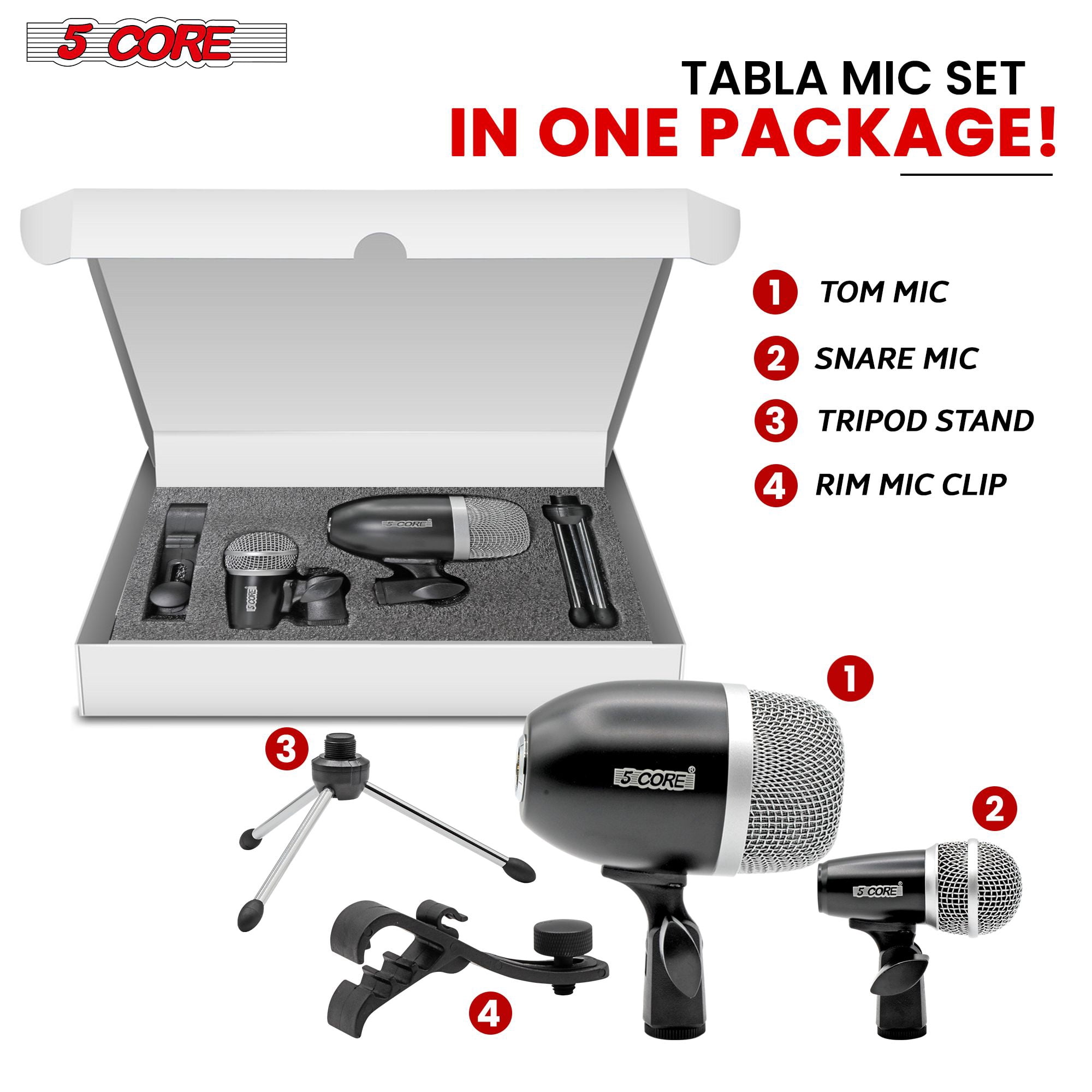 XLR Wired Cardioid Instrument Microphone for Tabla - Dynamic Moving Coil, Swivel Mount & Rim Clip Included