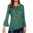 thumbnail image 2 of Chemises à Manches Cloche 3/4 pour Femmes Hauts Chic Décontracté Tunique à Col Rond Blouses Amples Chemises Grande Taille Chemises de Randonnée Femmes P-169 Vert TG, 2 of 3