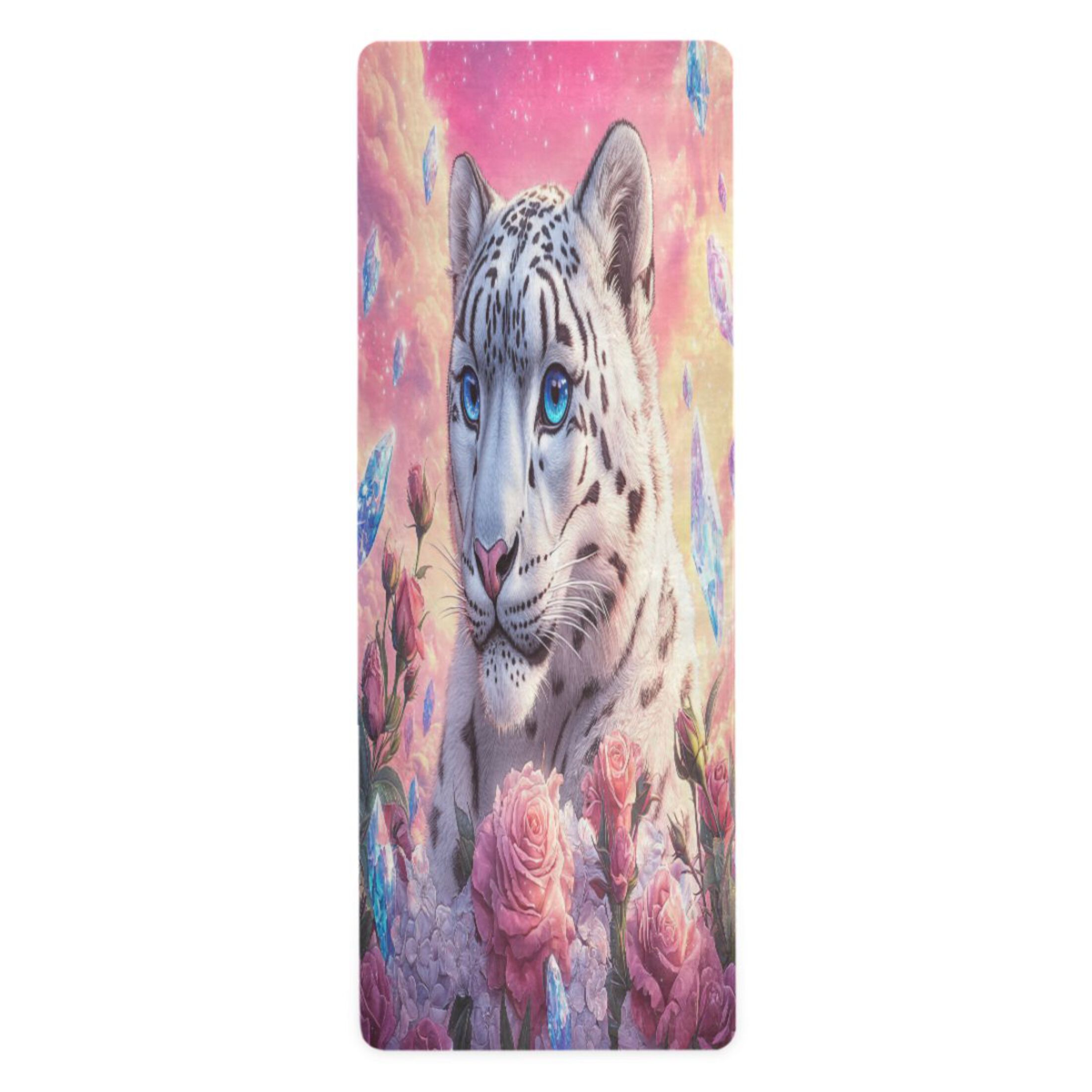 BZSMCE Yoga Mat Women Snow Leopard Roses Crystals Fitness Mat
