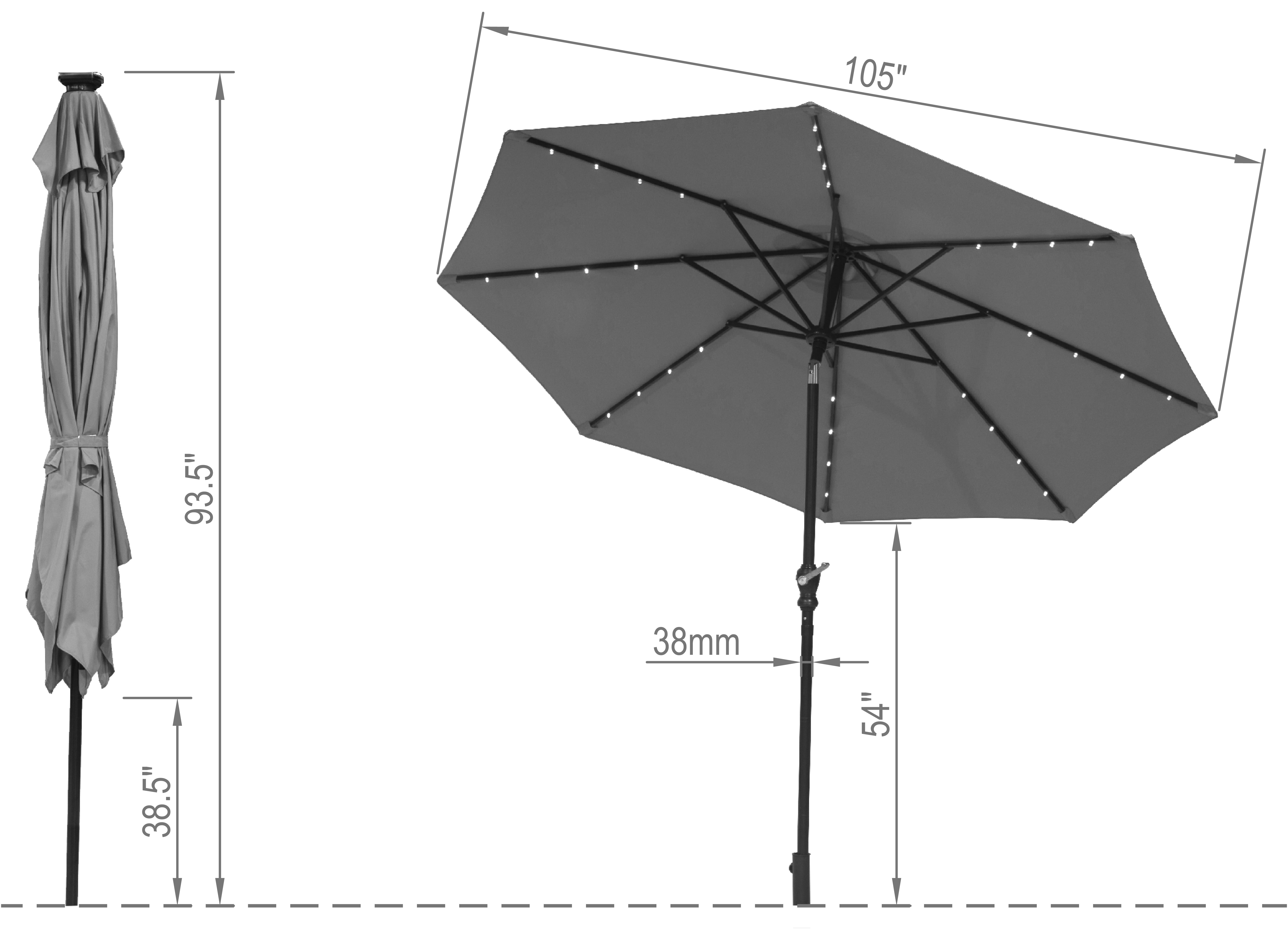 Donglin 93.5" Blue Octagon Market and Lighted Patio Umbrella with Solar Lights