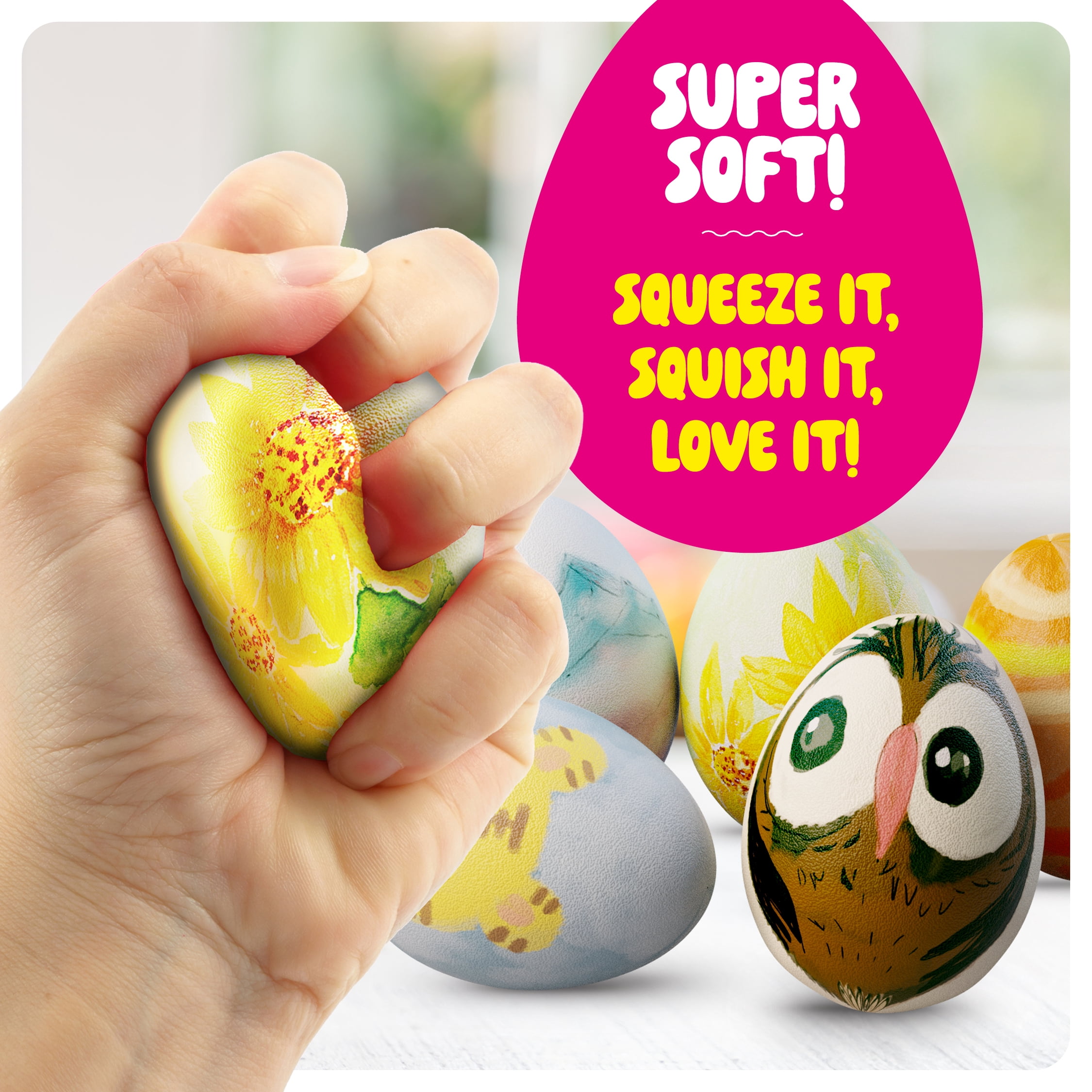 Squishy Egg Painting Kit, 6 Count, Slow Rising, Easter Basket Stuffers Arts & Crafts Activity for Kids