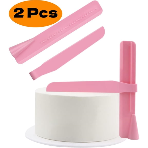 LQQBOX 2 Pcs Adjustable Cake Scraper Icing Smoother, Plastic Rotary Cream Smoothing Spatula Kitchen Baking Edge Tool for Buttercream, Mousse, Cheese, Fondant Cake Decorating Pink