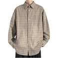 thumbnail image 2 of Blusa y camisa de manga larga con cuello vuelto para hombre, estilo informal, a cuadros, con bolsillos y botones, de licra, 2 of 6