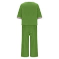 thumbnail image 5 of Scyoekwg Summer 2 Piece Outfits for Women Cotton Linen Solid Color Trendy Short Sleeve V-Neck Crochet Lace Trim Tops Wide Leg Pants Casual Sweatsuits Sets Loose Outfits (Green,XXL), 5 of 5