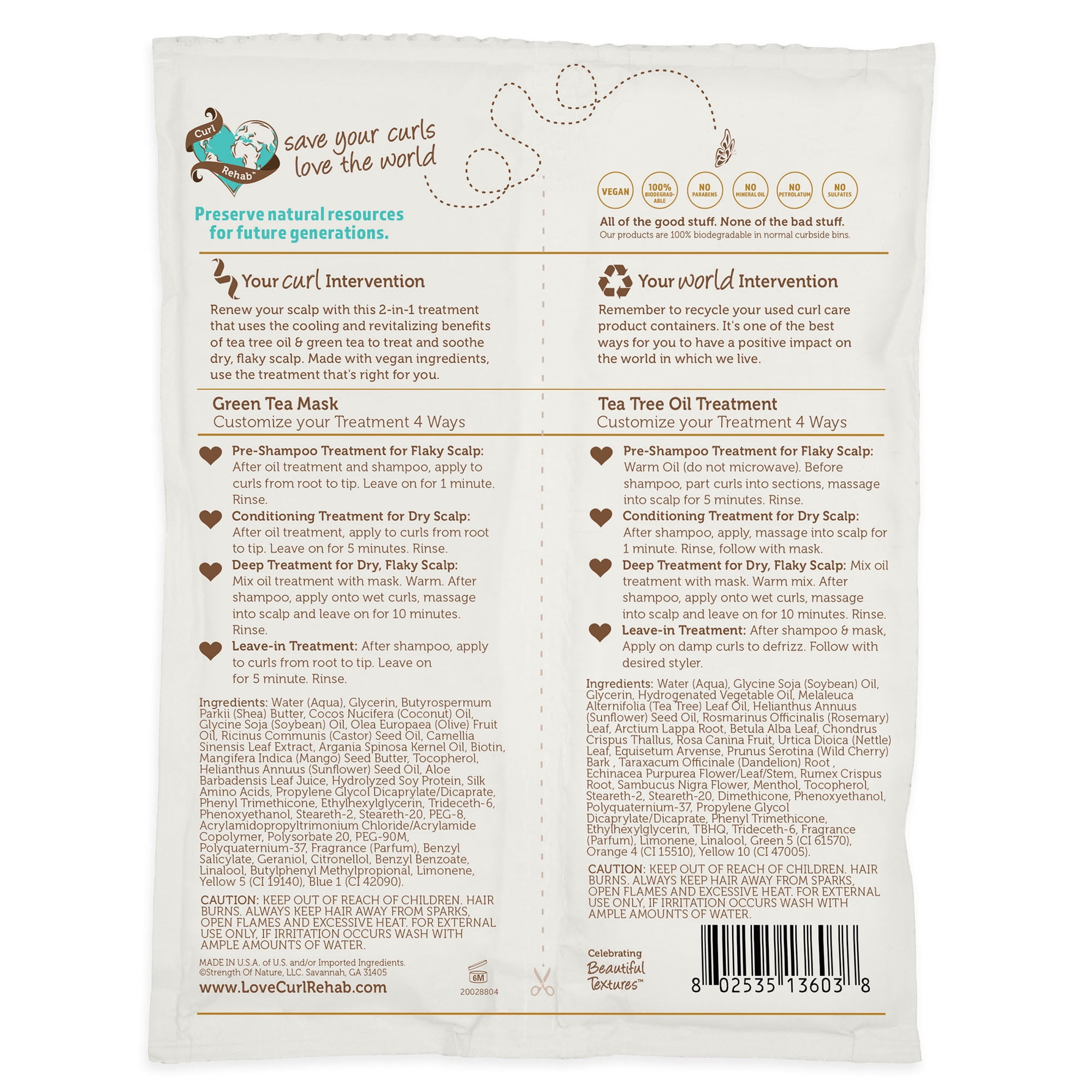 Curl Rehab: Scalp Recovery Dual Treatment Packette - Tea Tree Oil & Green Tea packette for scalp recovery 4.8 Oz