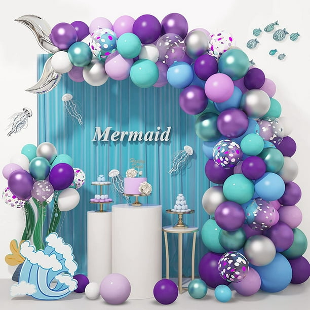 Mermaid Balloons Arch Garland Kit Party Decorations, 131Pcs Purple