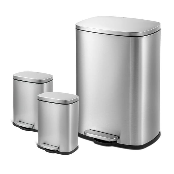 QualiaZero Rectangular Step Garbage Can 3 Piece Combo, 13.2 gal , Two 1.3 gal