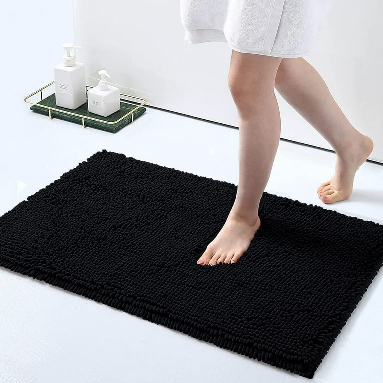 Bathroom Rug Mat Non Slip Black Extra Long Bath Mat for Bathroom Floor -  Fluffy Soft, Ultra Absorbent and Machine Washable Striped Chenille Noodle Bath  Runners …