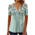 thumbnail image 2 of Jsaierl Womens Tops Hide Belly Shirts Summer Pleated Button V Neck T-Shirt Causal Empire Waist A-Line Floral Tunic Tops Plus Size, 2 of 5