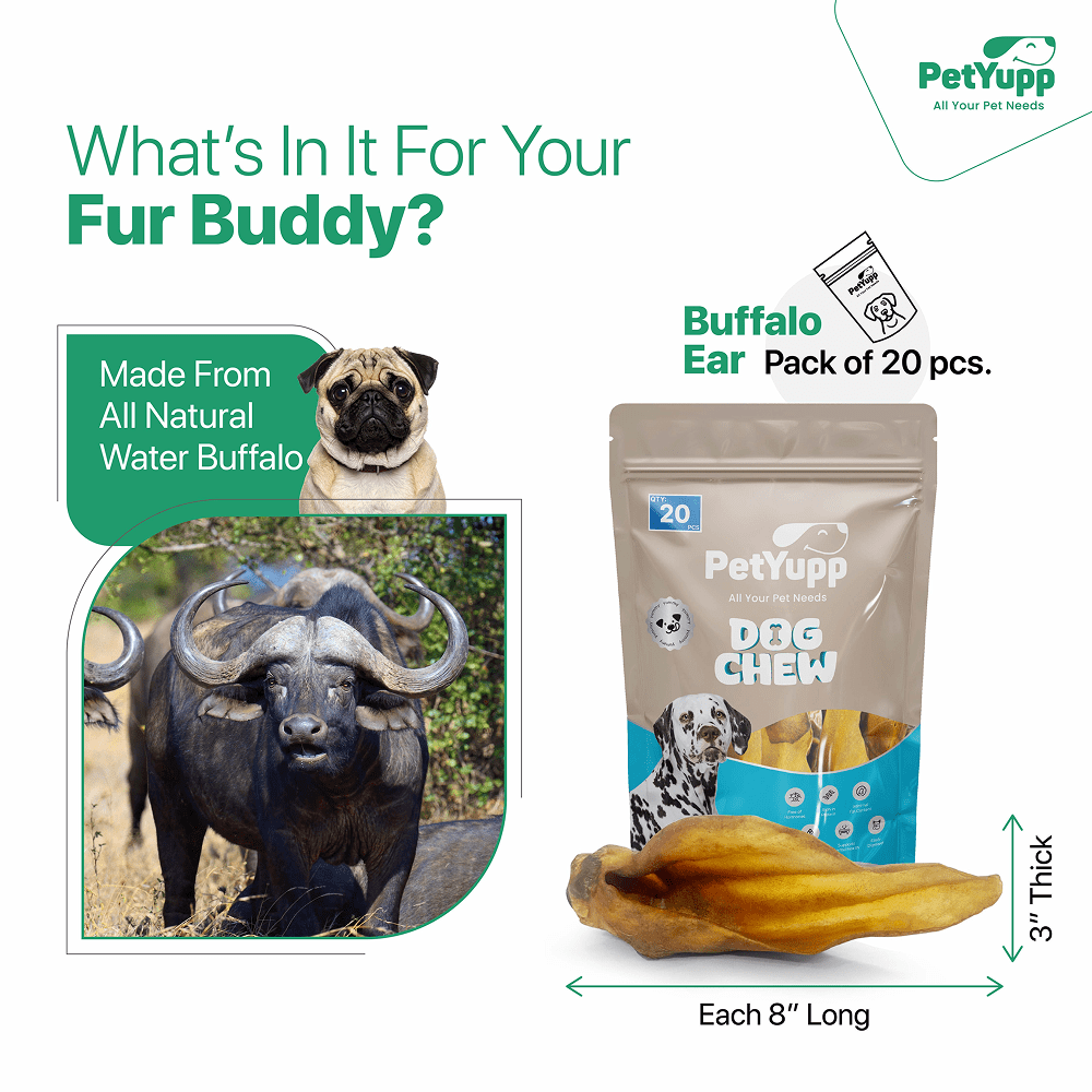 PetYupp Water Buffalo Ears with Meat Dog Chew Treats 20 Count