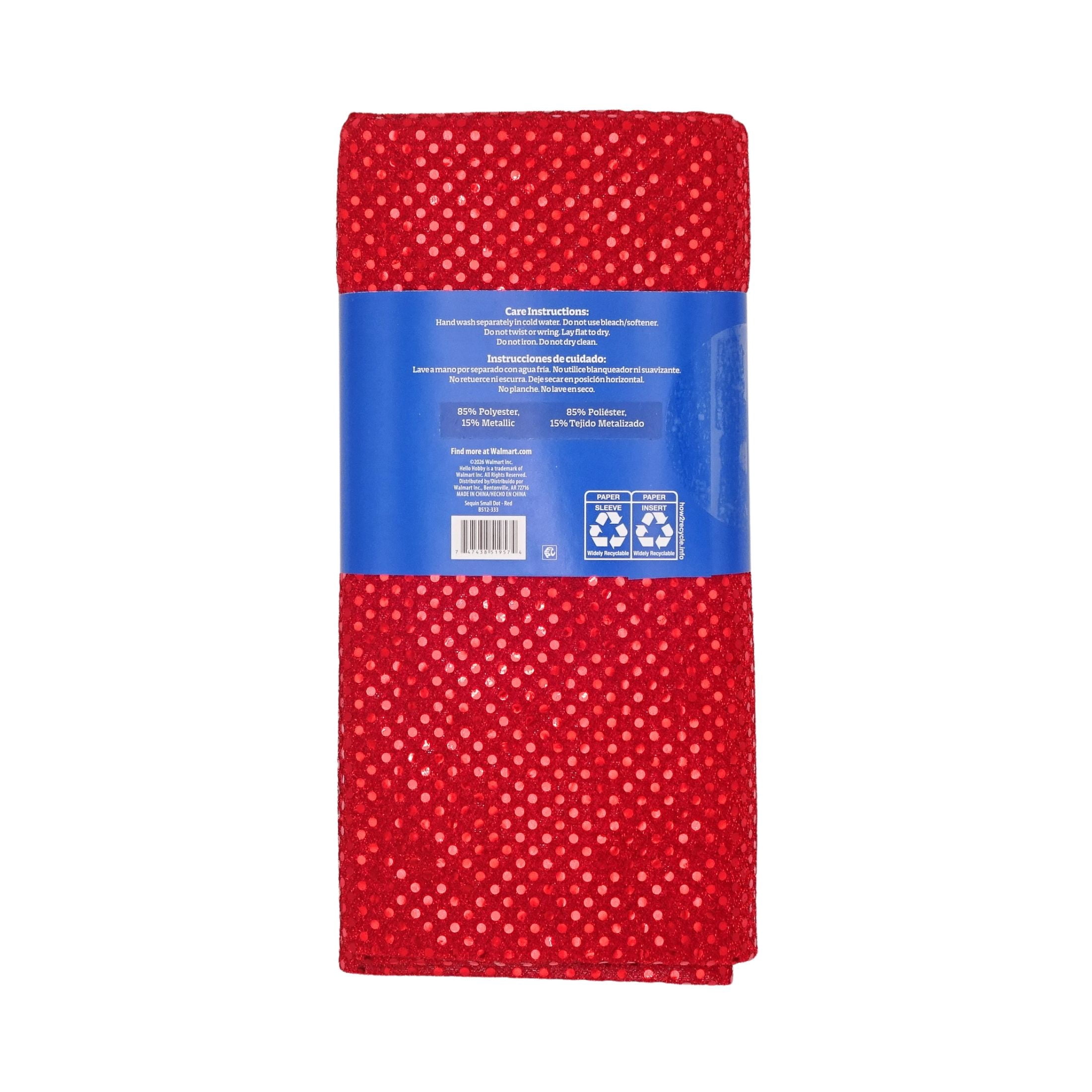 Hello Hobby 38” x 72” 83% Polyester 17% Metallic Small Dot Sequin 2 Yard Precut Fabric, Red, 38" Wide for Sewing & Crafting