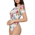 thumbnail image 2 of Daiia Rose Flowers print Women's Crew Neck Short Sleeve Bodysuit Fashion Tops Fit Casual Basic Extender Bodysuit-XX-Large, 2 of 9