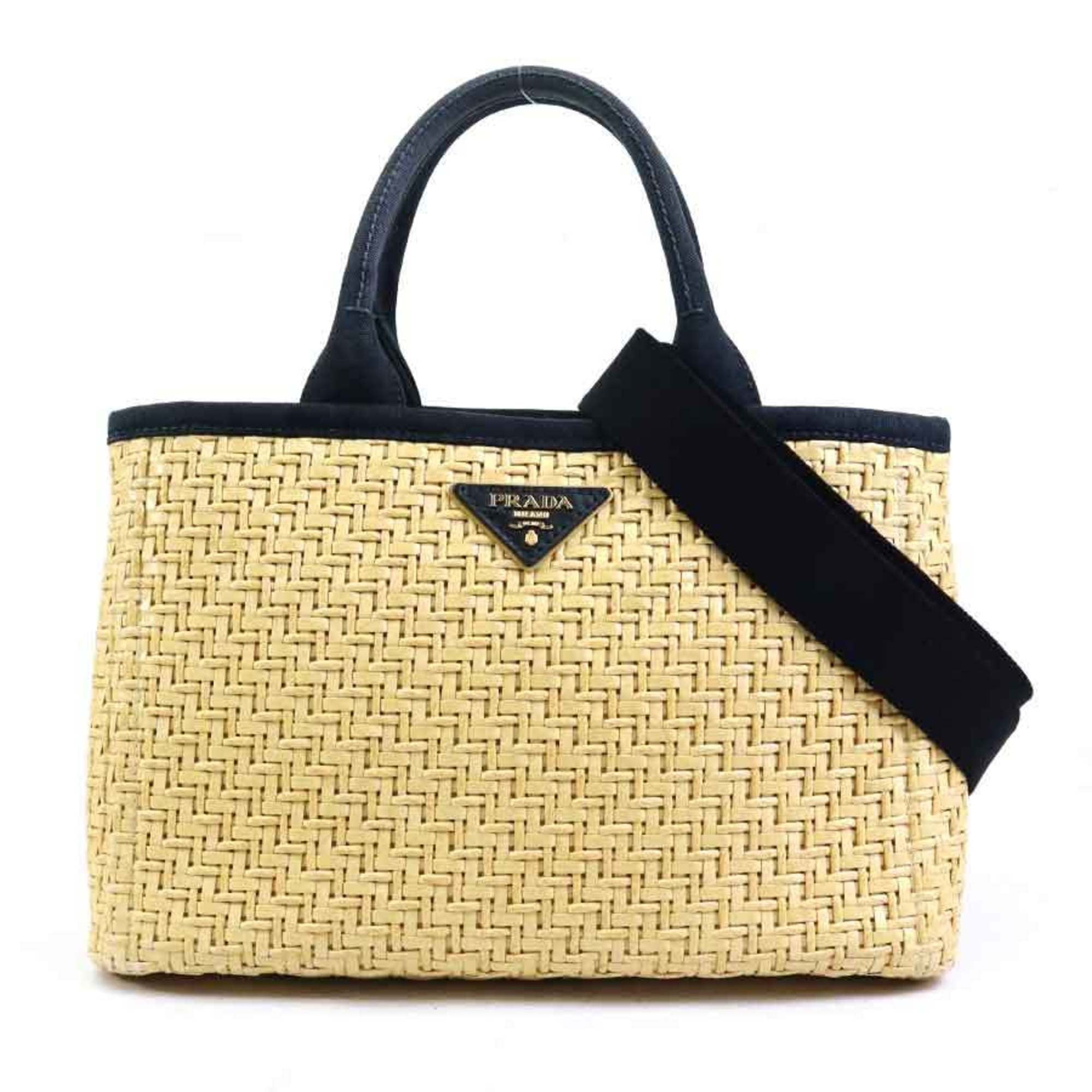 Pre-Owned Prada PRADA Handbag Shoulder Bag Straw Canvas Beige Black Gold Women's... (Good)