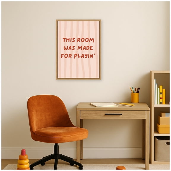 Kate and Laurel Framed Canvas Wall Art Print This Room Was Made For Playing by Laura Moss, 18 x 24 Sylvie Natural Frame, Whimsical, Typography Art for Wall Decor