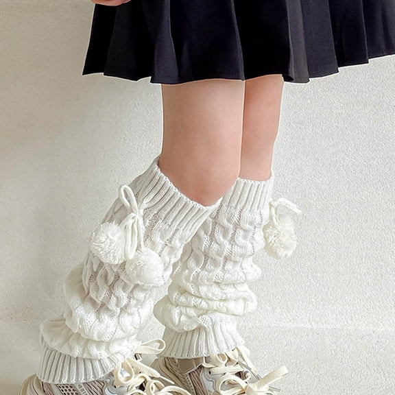 NAISIBABY Girls Leg Warmers, Cable Knitted Knee High Loose Stretch Kids Winter Fashion Socks White 3-15T