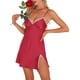 thumbnail image 1 of Noche de seda sexy para mujeres, vestido de tirantes de encaje, ropa de dormir sin mangas, lencería chemise, color rojo, 1 of 6