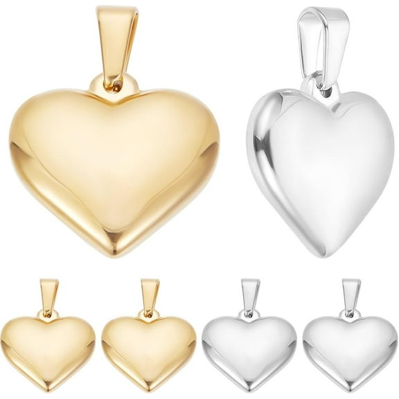 10Pcs 2 Colors Metal Heart Charms 24K Gold Plated 304 Stainless Steel Big Heart Pendant Charms for Necklace Jewelry Making