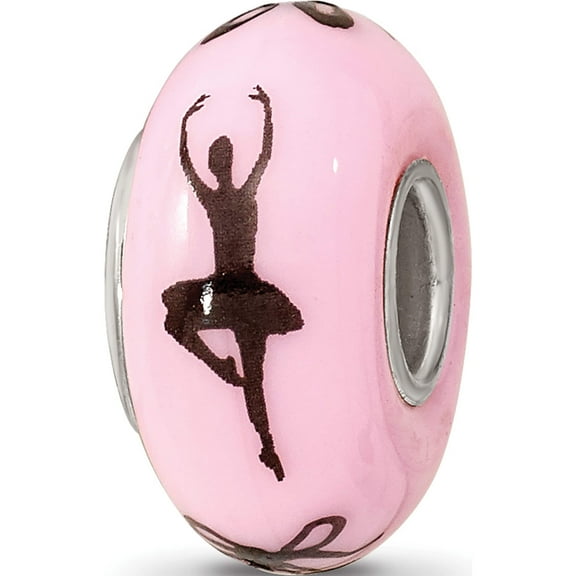 Sterling Silver Ster.Silver Reflections Pink Hand Painted Ballerina Fenton Glass Bead Made In United States qrs3627