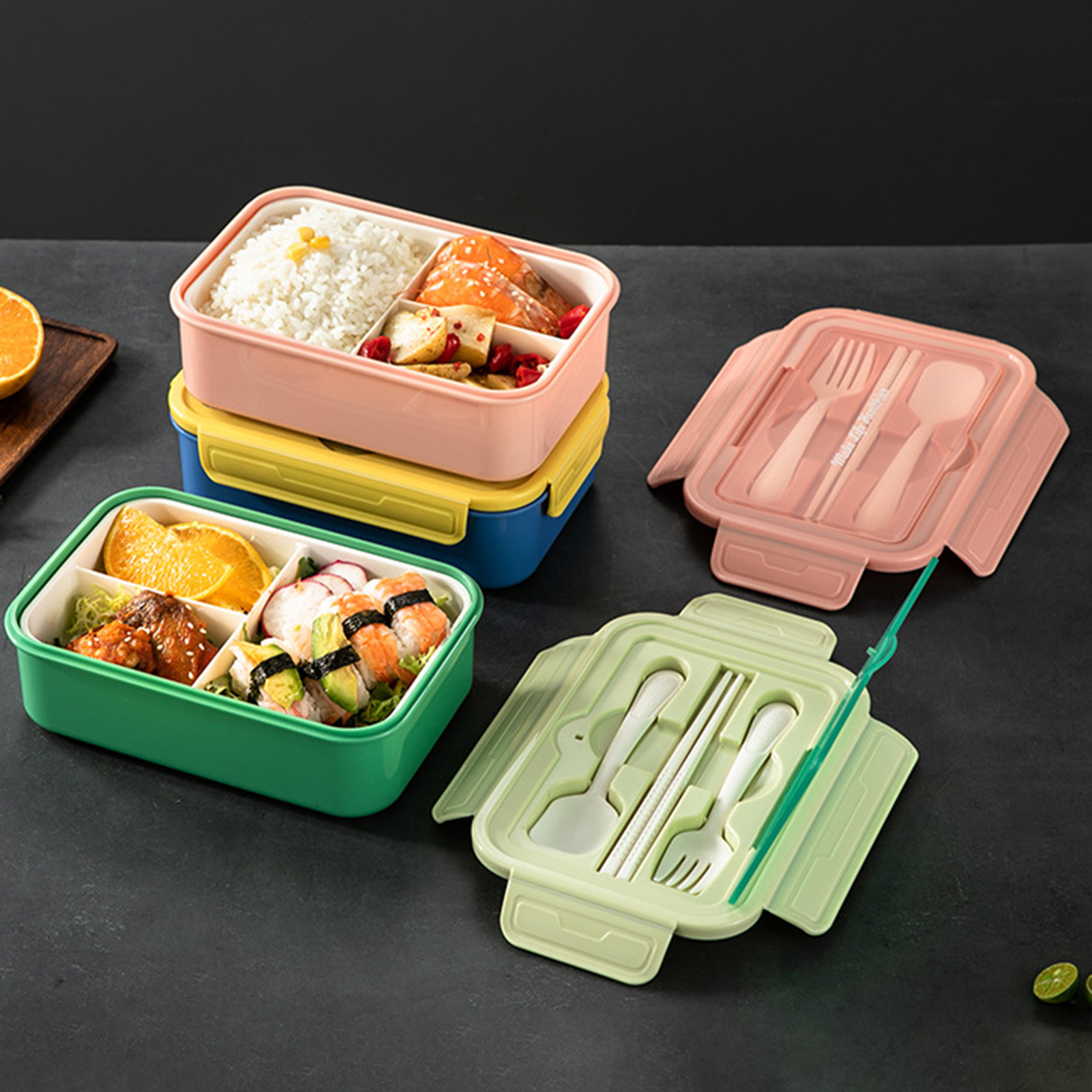 Bugucat Lunch Box 1600ML, 2 in 1 Bento Box Leak-Proof Lunch Containers