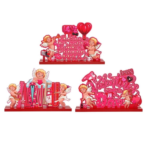 ZPAQI Wooden Valentine's day Crafts Desktop Ornament Cupid Heart Romantic Decor