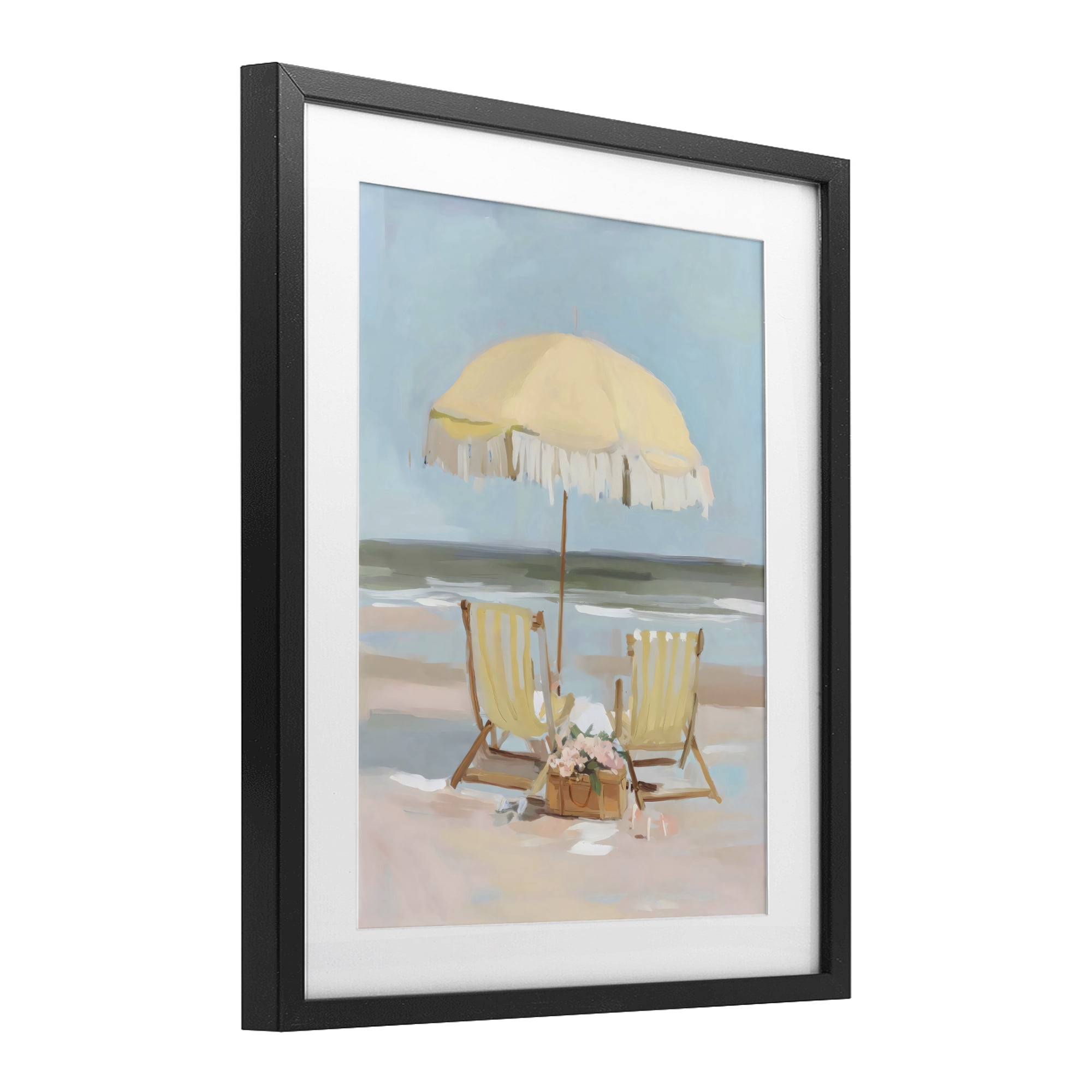 Stupell Industries Yellow Chairs Beach Relaxation Black Framed Print Under Glass, design by Sisi and Seb