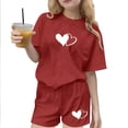 thumbnail image 2 of Cethrio Girls Activewear Outfit Sets, 2 Piece Short Sleeve Summer Casual Kids' Athletic Clothing Sets Red Size 13-14T, 2 of 5