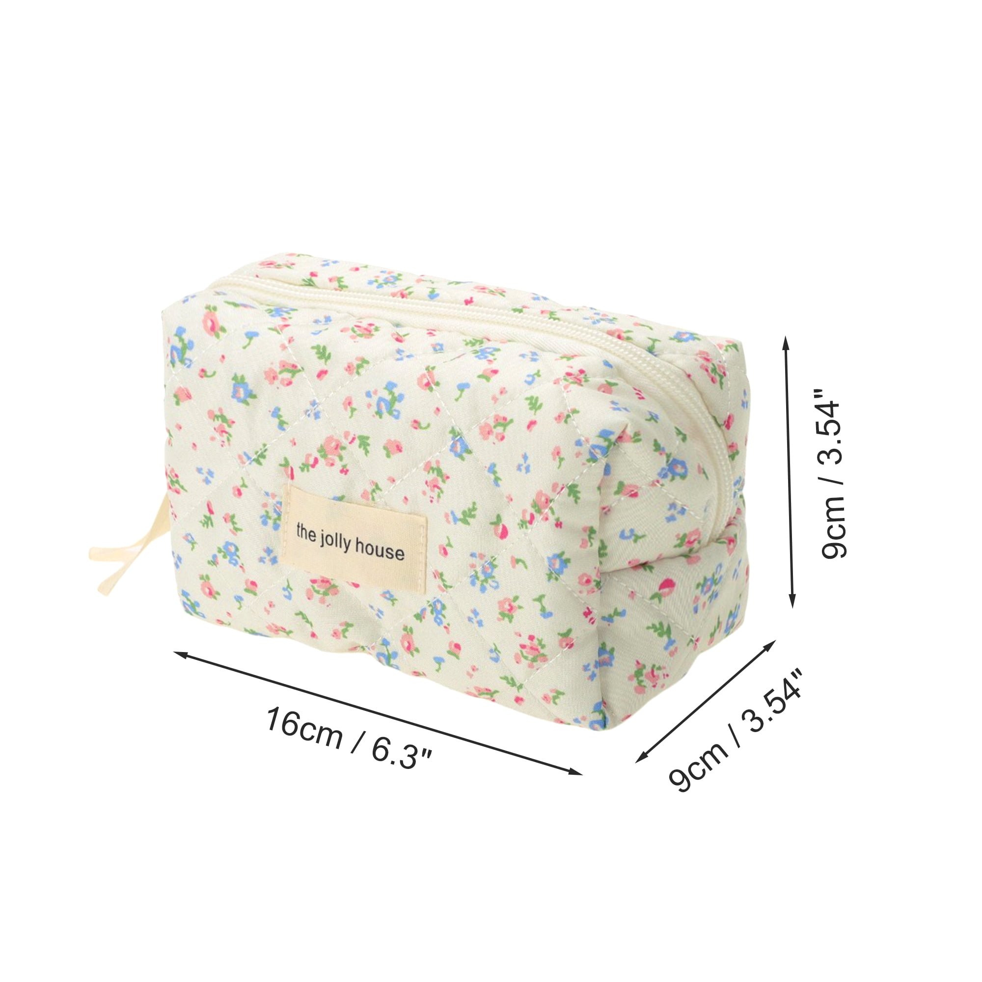 Unique Bargains Quilted Square Flowers Makeup Bag Red Green for Travel and Storage