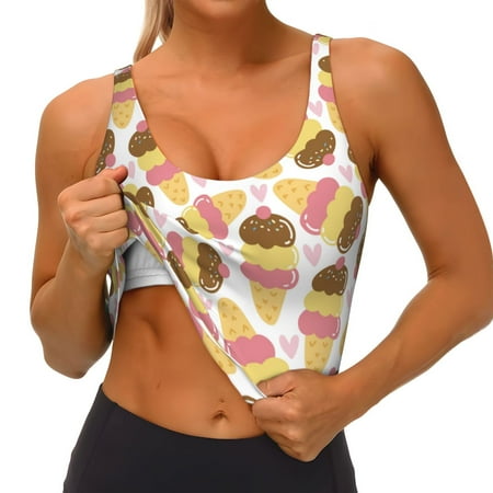 Goofa Cute Ice Cream Printed Sports Bras for Women  High Impact Running Bra Workout Crop Tank Tops Longline Sports Bra Push up-