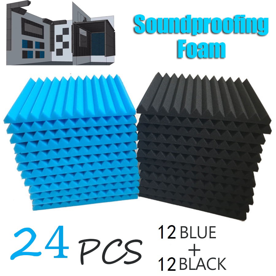 Acoustic Foam Panels 12 Packs Acoustic Panels 2x12x12 Sound Proof Foam Panels Music Studio Equipment Recording Studio Equipment 2inch Sound-absorbing Foam Board Wedge Shape Black/Blue 