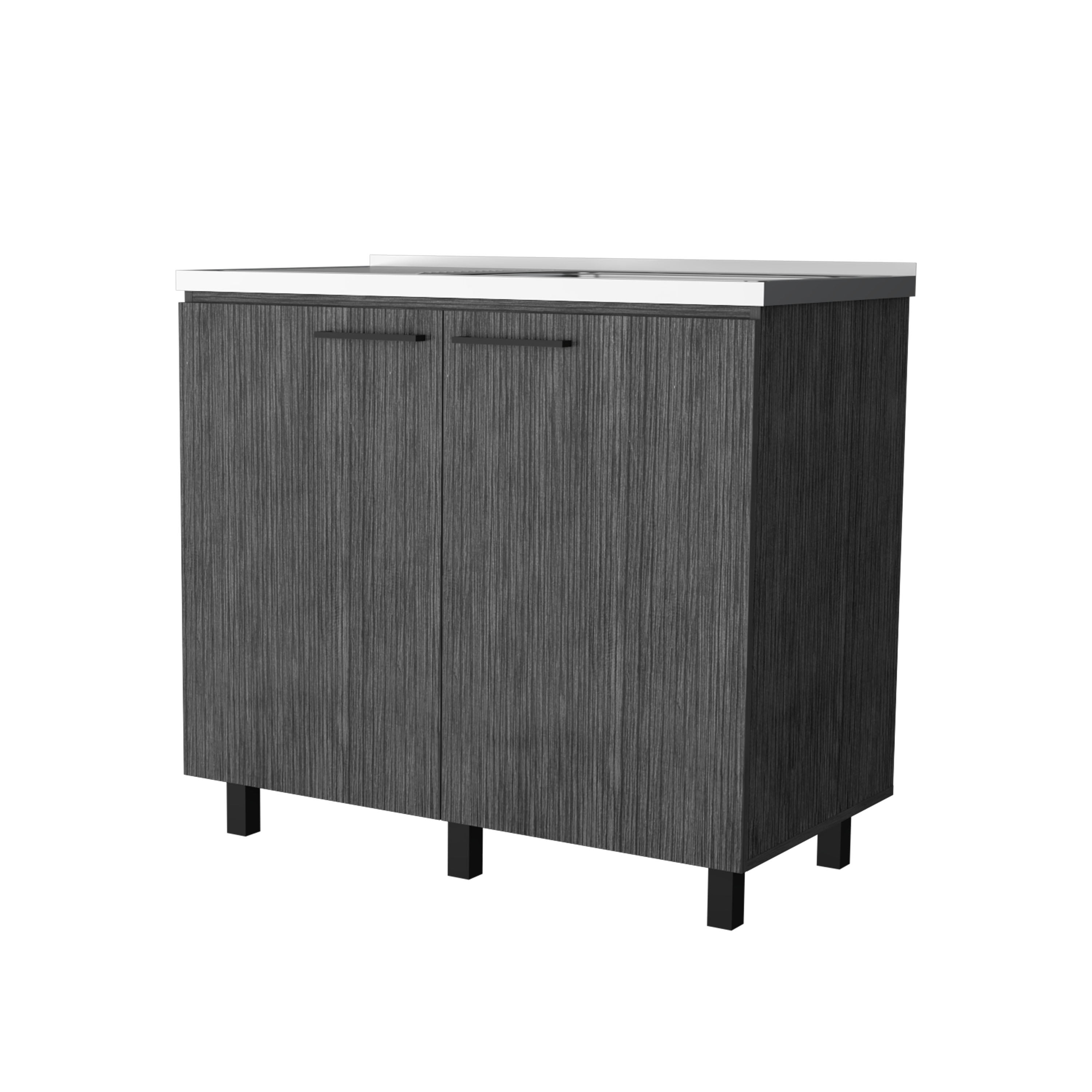 Izzovium FM FURNITURE Oklahoma 2 Utility Sink & Cabinet with Stainless Steel Countertop, Smokey Oak Finish, 20.67"L x 39.37"W x 35.04"H, Gray