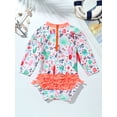 thumbnail image 4 of inlzdz Baby Girls Long Sleeve Ruffle Floral Print Swimsuit One Piece Zipper Swimwear Bathing Suit Rash Guard Orange 18-24 Months, 4 of 7