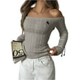 thumbnail image 2 of Women's Fashion Off-the-shoulder Solid Color Long-sleeved Sweater for Fall Winter Shoulder-Baring Style,Gray,S, 2 of 5