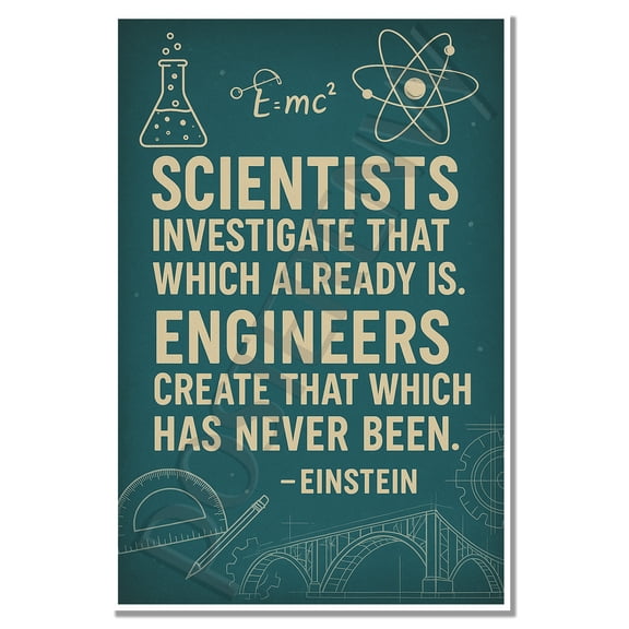 Engineers Create That Which Has Never Been – Einstein – Classroom Motivation Poster – 18 inch x 12 inch